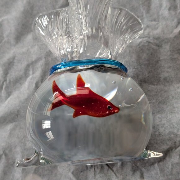 Formia Vetri di Murano Glass Goldfish Bag Sculpture – Hand-Blown – Made in Italy - Picture 1 of 4